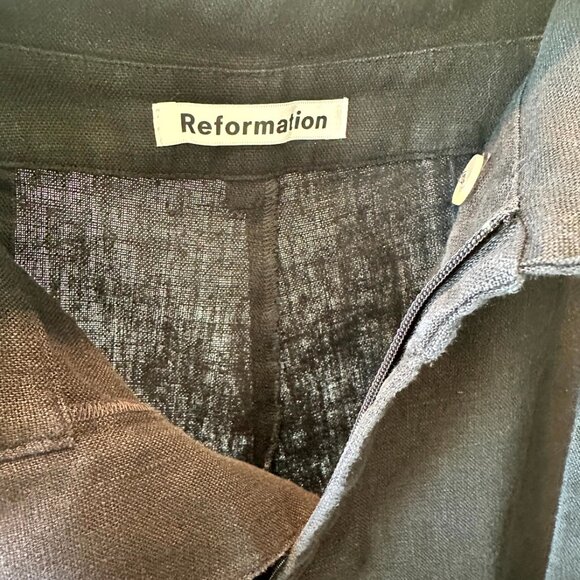 Reformation Black Linen Wide Leg Pants with Tie Waist - Size 6 - Picture 7 of 8